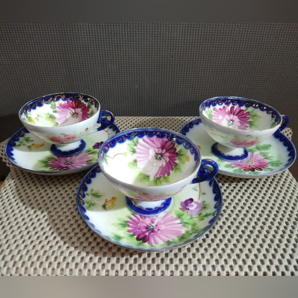 Dining | Set Of 3 Vintage Japanese Hand Painted Porcelain Tea Cups ...